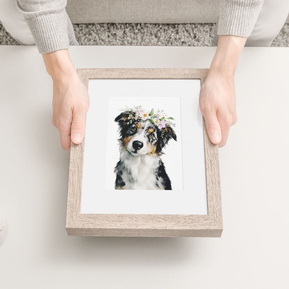 Watercolor Australian Shepherd Dog Portrait Wall Art Print, Unframed - Picture 6 of 7